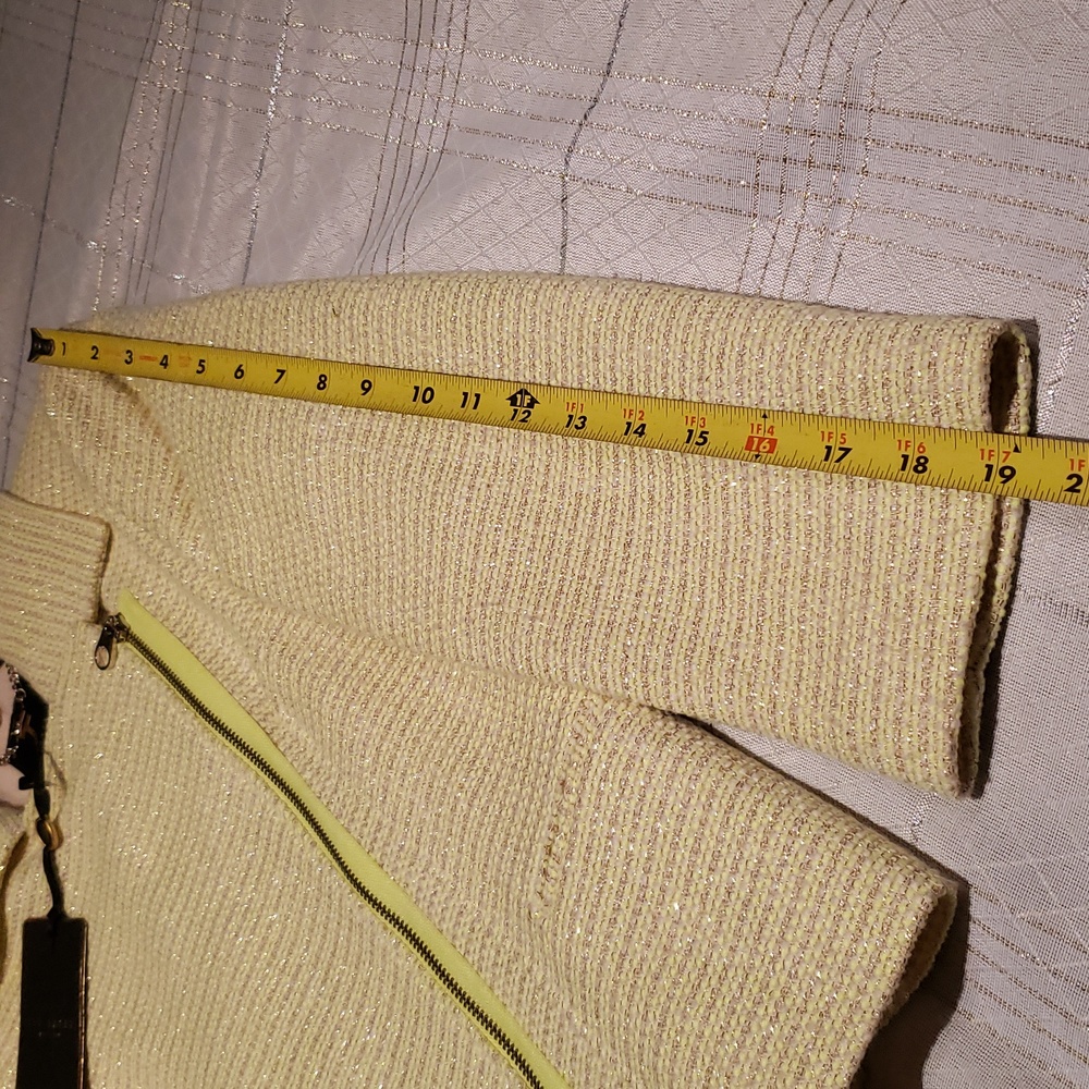 Ted Baker NEW Noira Yellow Lemon & Metallic Gold Tweed Zip Cropped Blazer Jacket - Picture 9 of 17